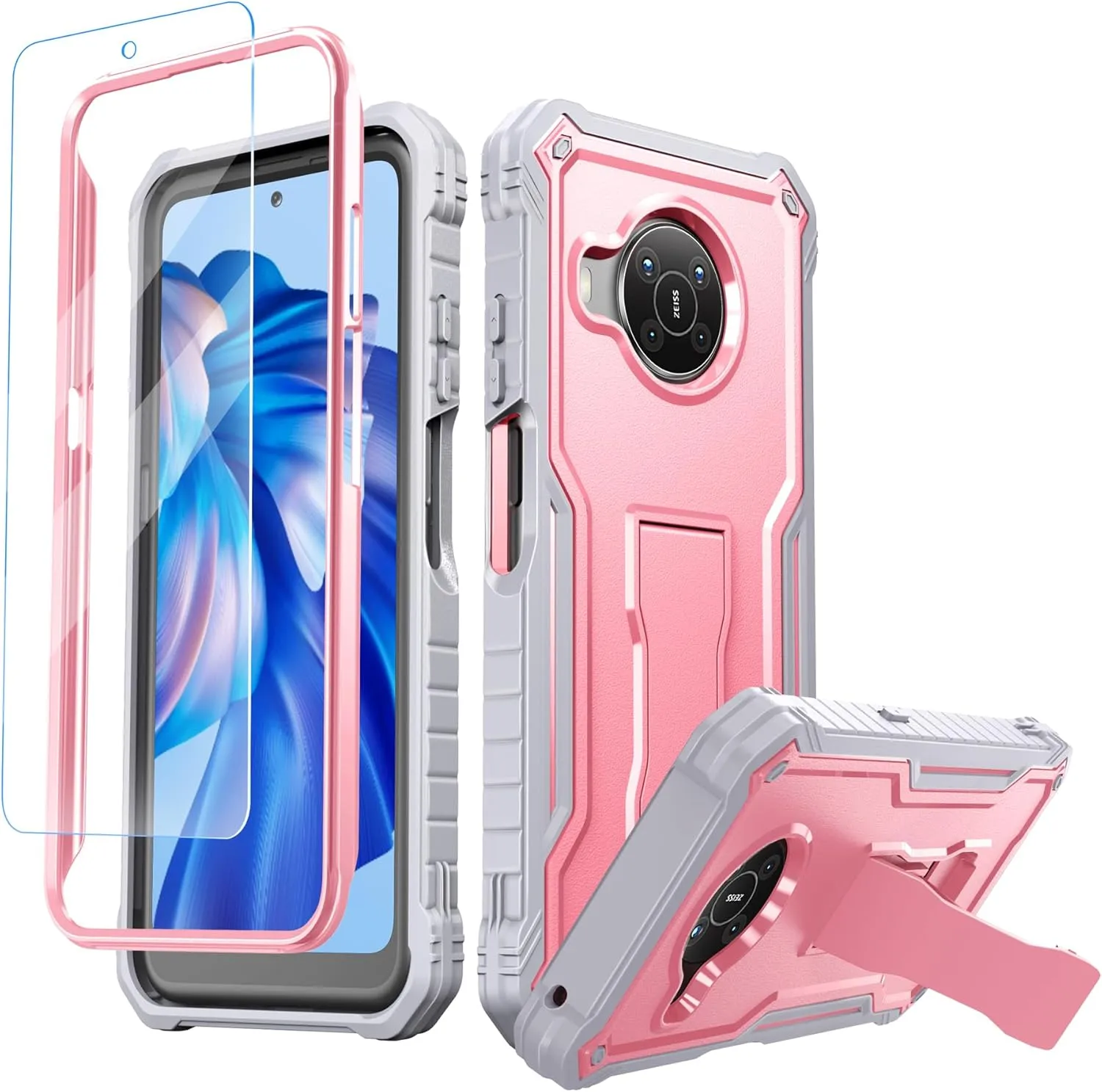 FITO for Nokia X100 Case, Dual Layer Shockproof Heavy Duty Case for Nokia X100 Phone with Screen Protector, Built-in Kickstand (Pink)