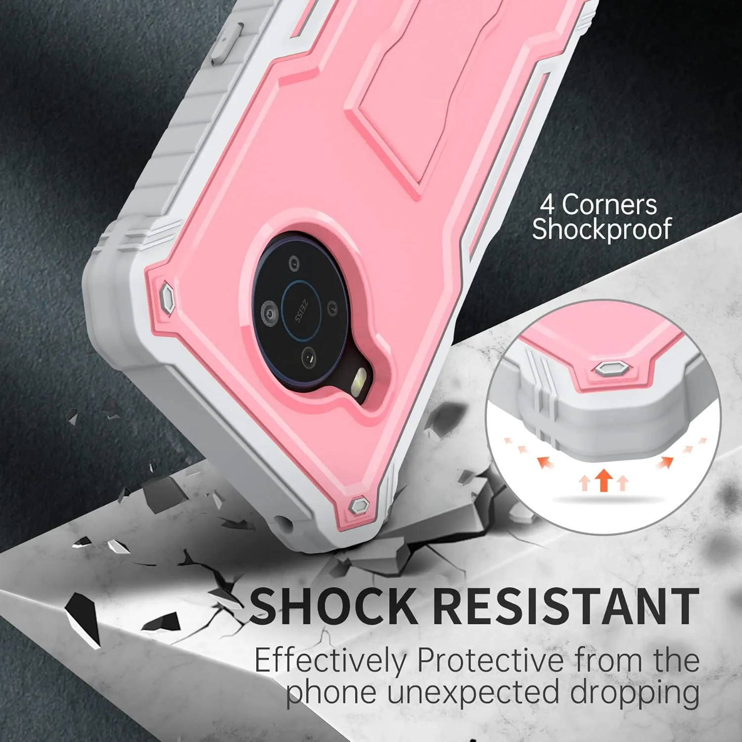 FITO for Nokia X100 Case, Dual Layer Shockproof Heavy Duty Case for Nokia X100 Phone with Screen Protector, Built-in Kickstand (Pink)