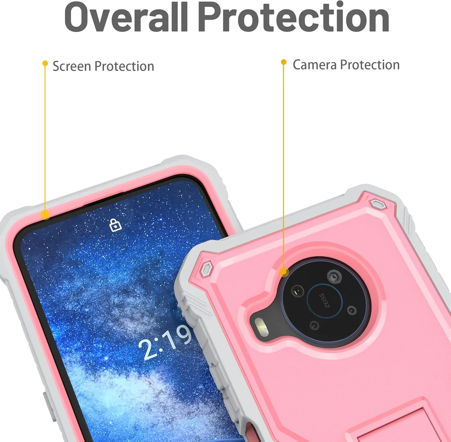 FITO for Nokia X100 Case, Dual Layer Shockproof Heavy Duty Case for Nokia X100 Phone with Screen Protector, Built-in Kickstand (Pink)