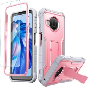FITO for Nokia X100 Case, Dual Layer Shockproof Heavy Duty Case for Nokia X100 Phone with Screen Protector, Built-in Kickstand (Pink)