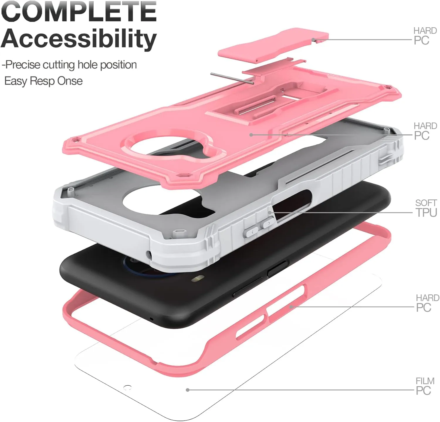 FITO for Nokia X100 Case, Dual Layer Shockproof Heavy Duty Case for Nokia X100 Phone with Screen Protector, Built-in Kickstand (Pink)
