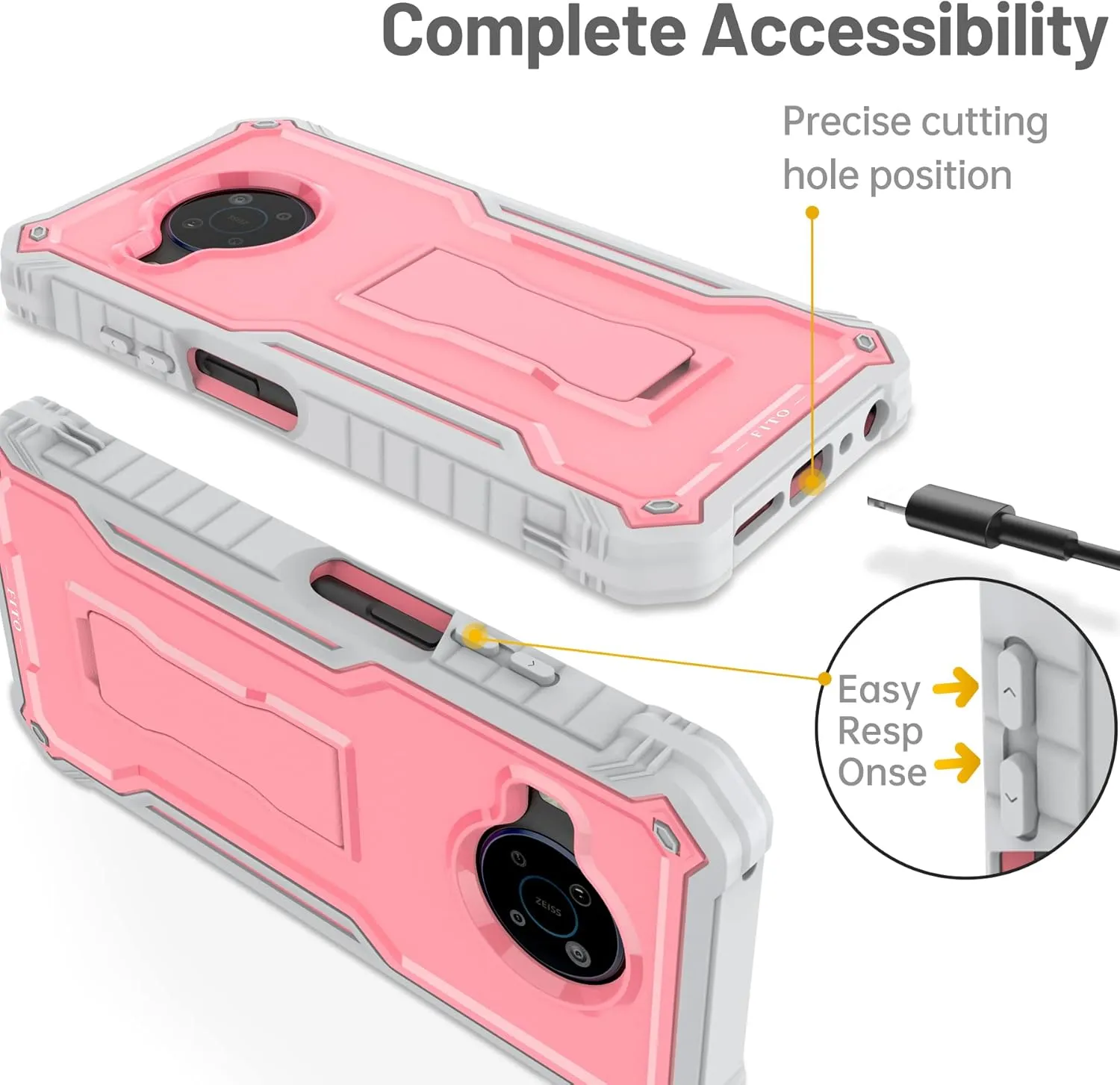 FITO for Nokia X100 Case, Dual Layer Shockproof Heavy Duty Case for Nokia X100 Phone with Screen Protector, Built-in Kickstand (Pink)