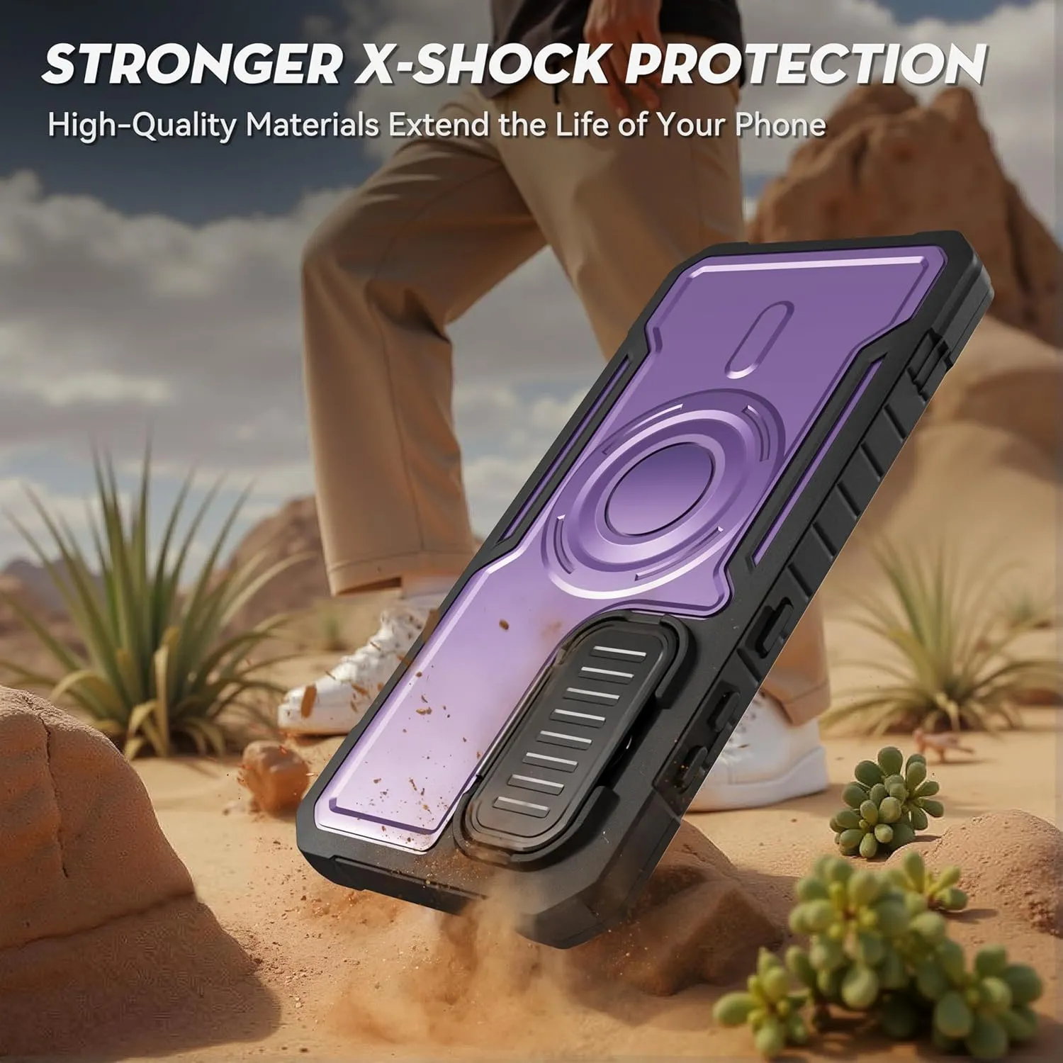FITO for Samsung Galaxy S24 FE Case with Screen Protector, Military Grade Shockproof Phone Case with Camera Cover and Kickstand (Purple)