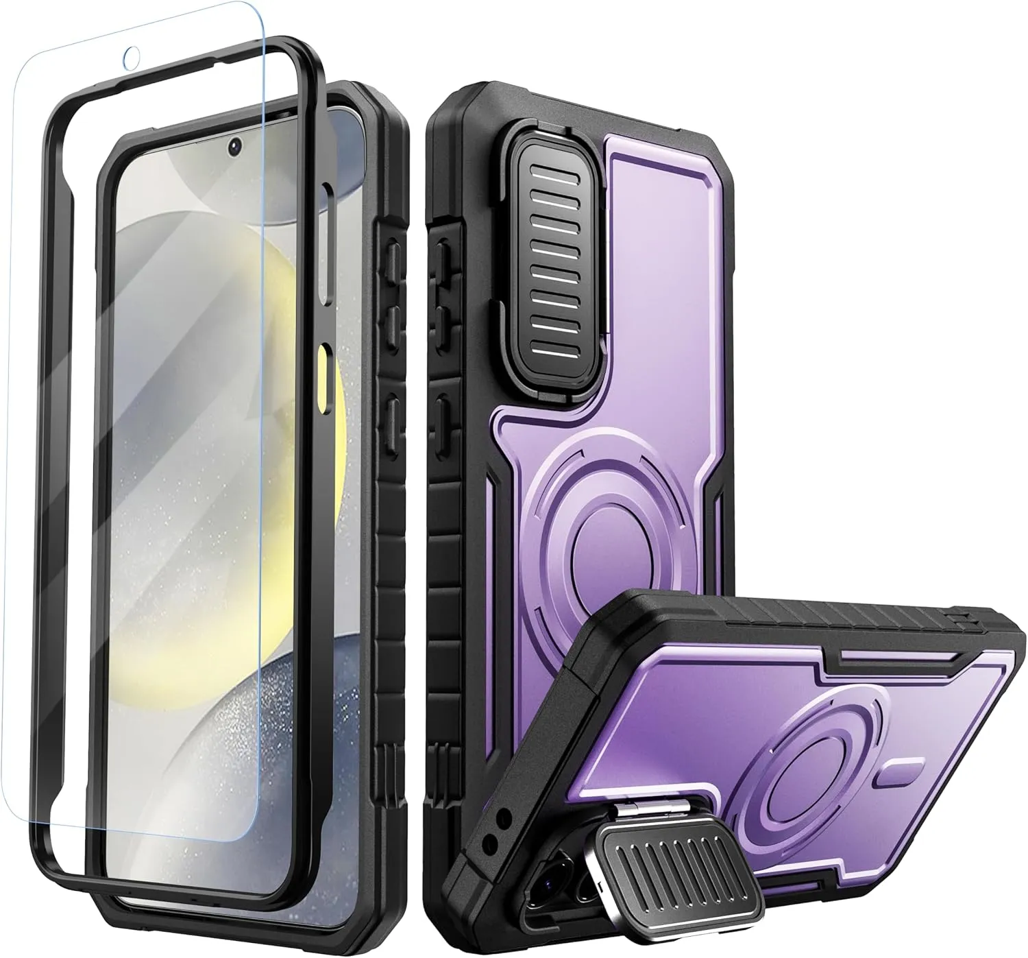 FITO for Samsung Galaxy S24 FE Case with Screen Protector, Military Grade Shockproof Phone Case with Camera Cover and Kickstand (Purple)