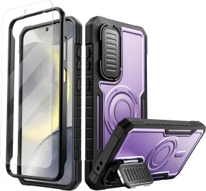 FITO for Samsung Galaxy S24 FE Case with Screen Protector, Military Grade Shockproof Phone Case with Camera Cover and Kickstand (Purple)