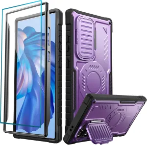 FITO for Samsung Galaxy S24 Ultra Case with Screen Protector, Military Grade Shockproof Phone Case with Camera Cover and Kickstand (Purple)