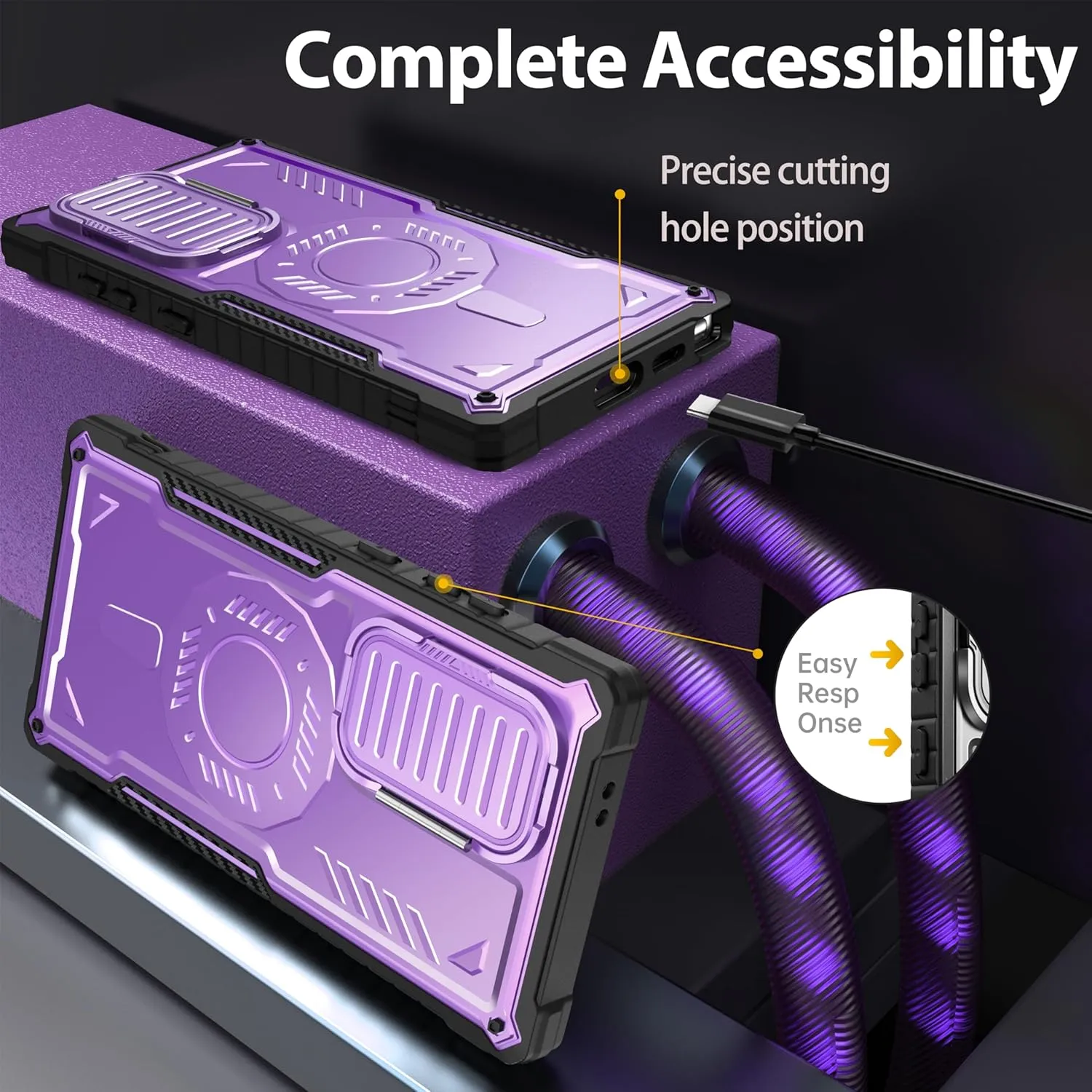 FITO for Samsung Galaxy S24 Ultra Case with Screen Protector, Military Grade Shockproof Phone Case with Camera Cover and Kickstand (Purple)