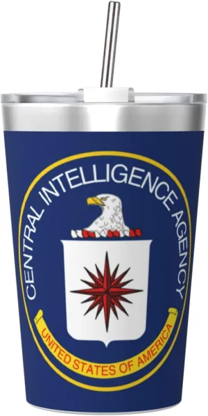 Flag Of The U.S. Central Intelligence Agency Insulated Stainless Steel Tumbler 12 Oz Thermos Come With Straw Leak-Proof Travel Mug Cup