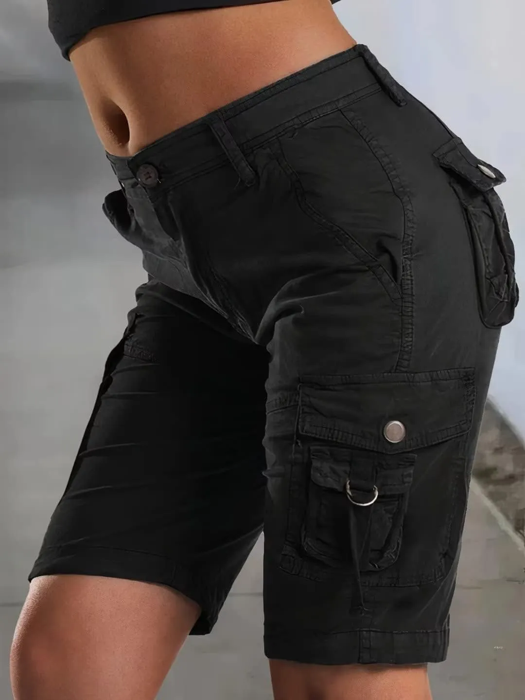 Flamingals Hiking Shorts for Women Flap Pocket Design Bermuda Cargo Shorts 2025 Trendy