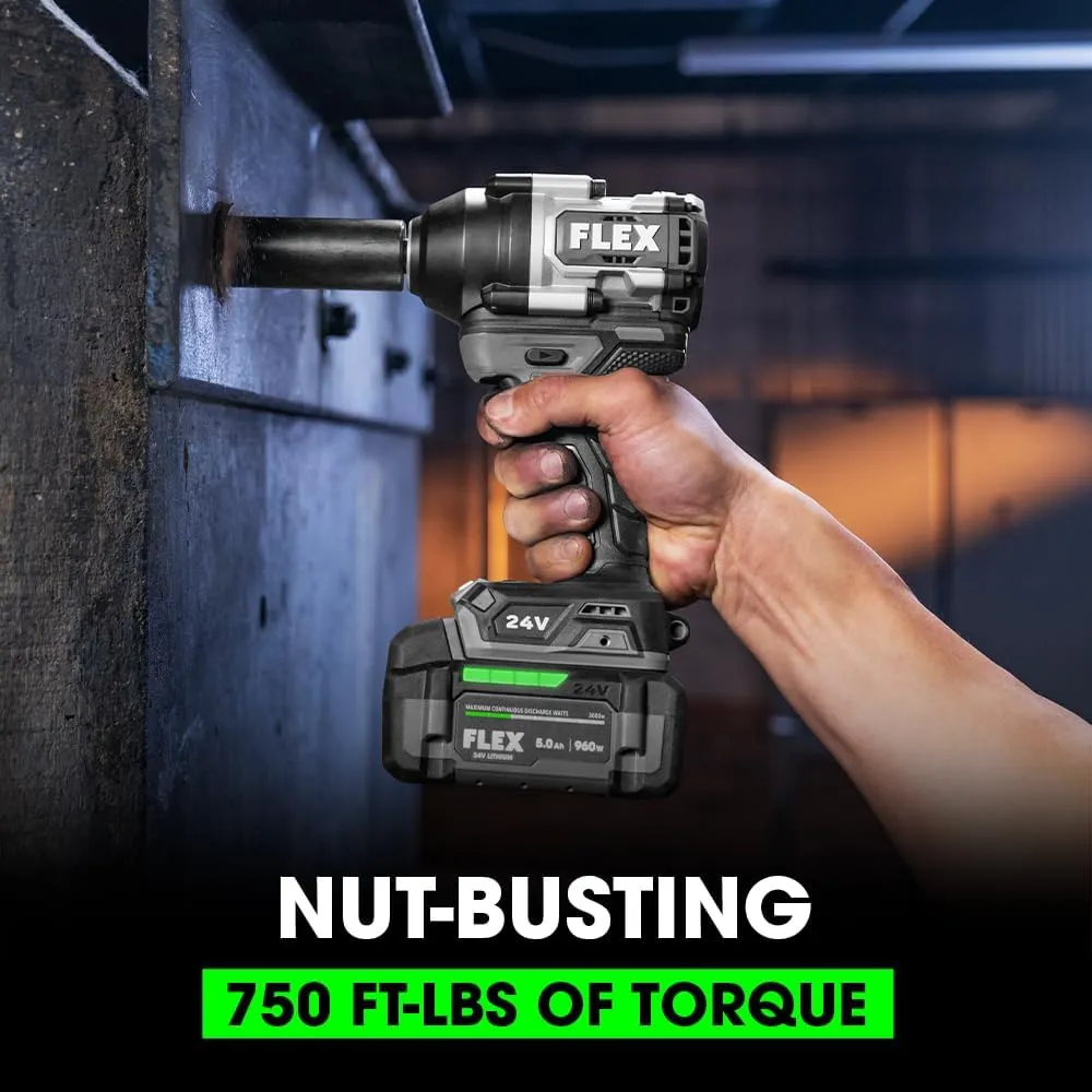 FLEX 24V Brushless Cordless 1/2-Inch 750 Ft-Lbs Mid-Torque Impact Wrench Tool Only, Battery and Charger Not Included - FX1451-Z