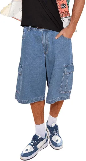 Floerns Men's Loose Hip Hop Baggy Jorts Flap Pocket Side Denim Shorts Jeans with Cargo Pockets