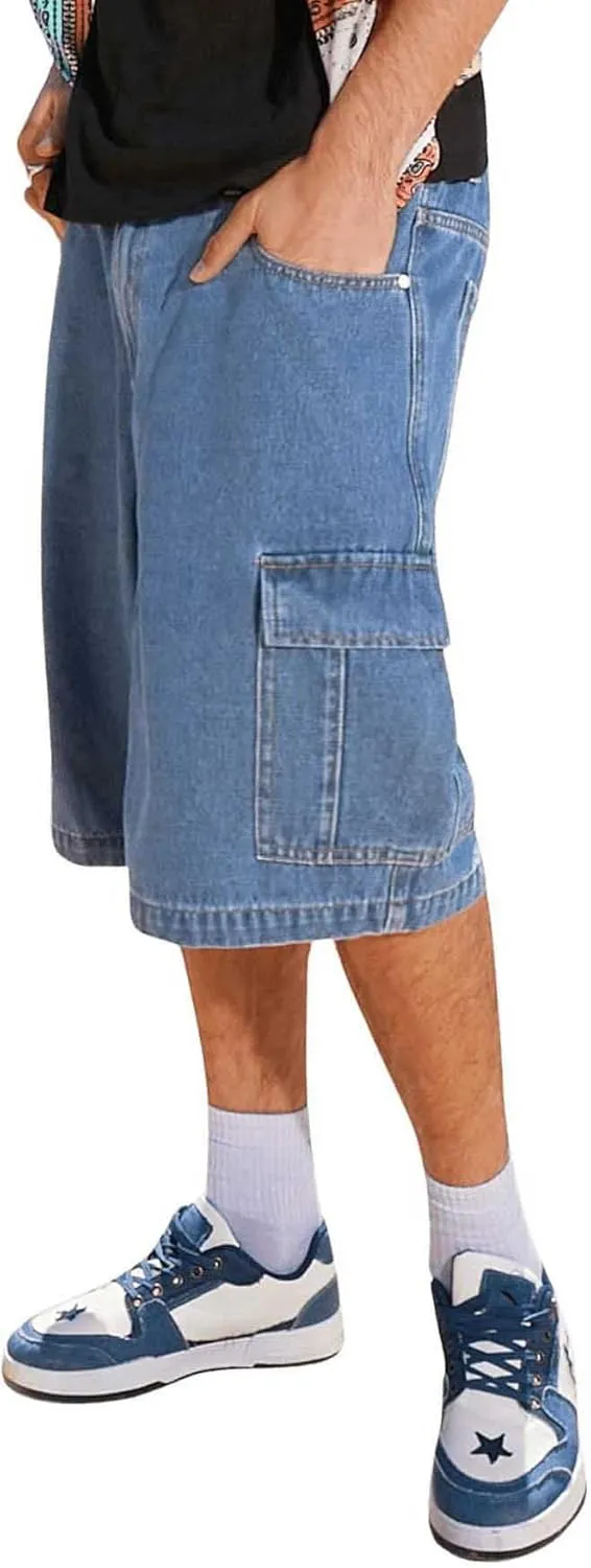 Floerns Men's Loose Hip Hop Baggy Jorts Flap Pocket Side Denim Shorts Jeans with Cargo Pockets