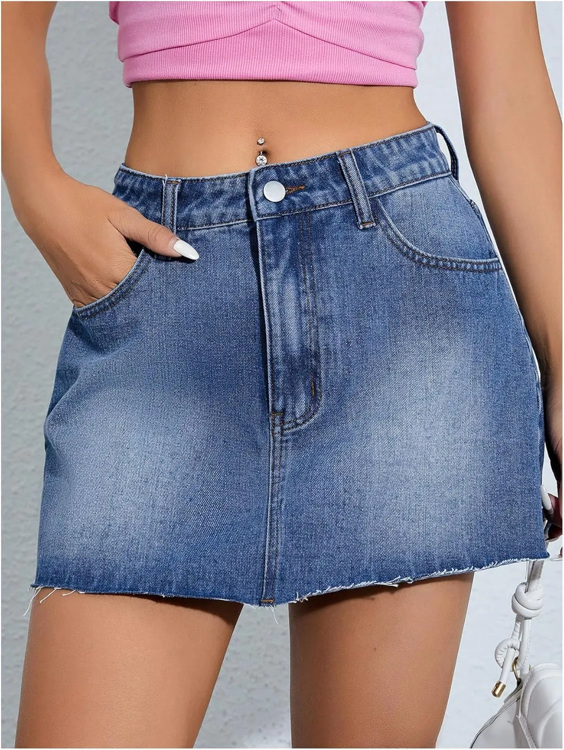 Floerns Women's Causal High Waist Raw Hem Pocket Denim Jean Short Skirt