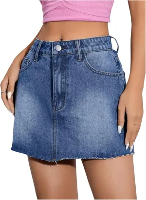Floerns Women's Causal High Waist Raw Hem Pocket Denim Jean Short Skirt