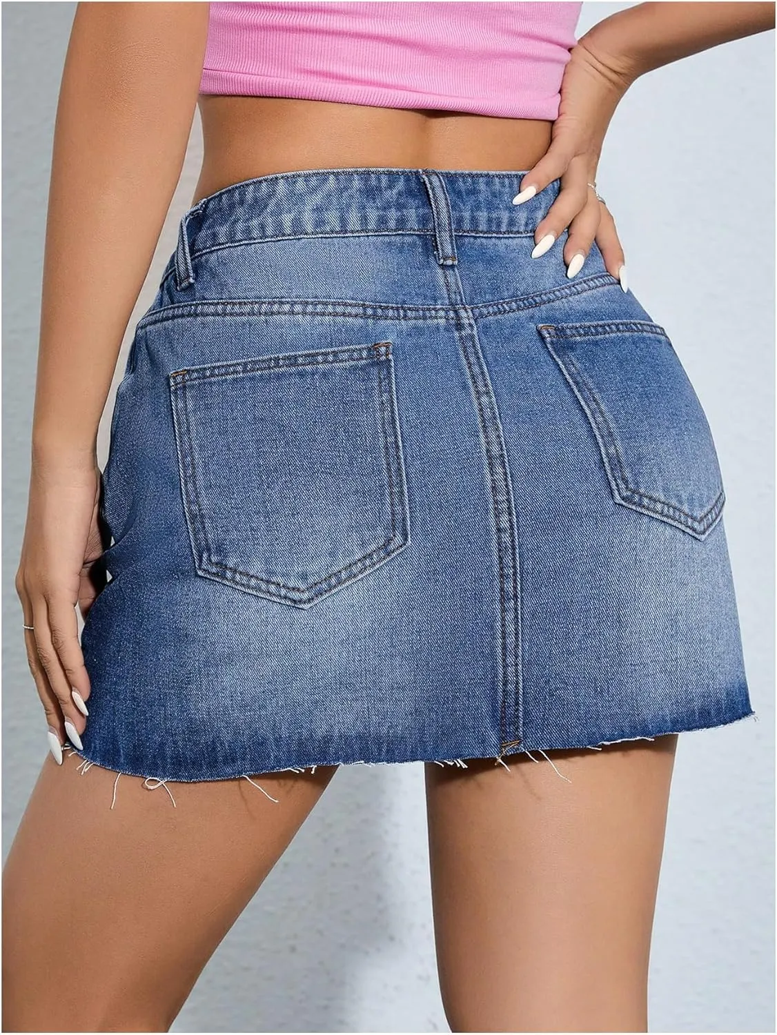 Floerns Women's Causal High Waist Raw Hem Pocket Denim Jean Short Skirt