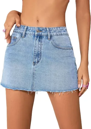 Floerns Women's Causal High Waist Raw Hem Pocket Denim Jean Short Skirt