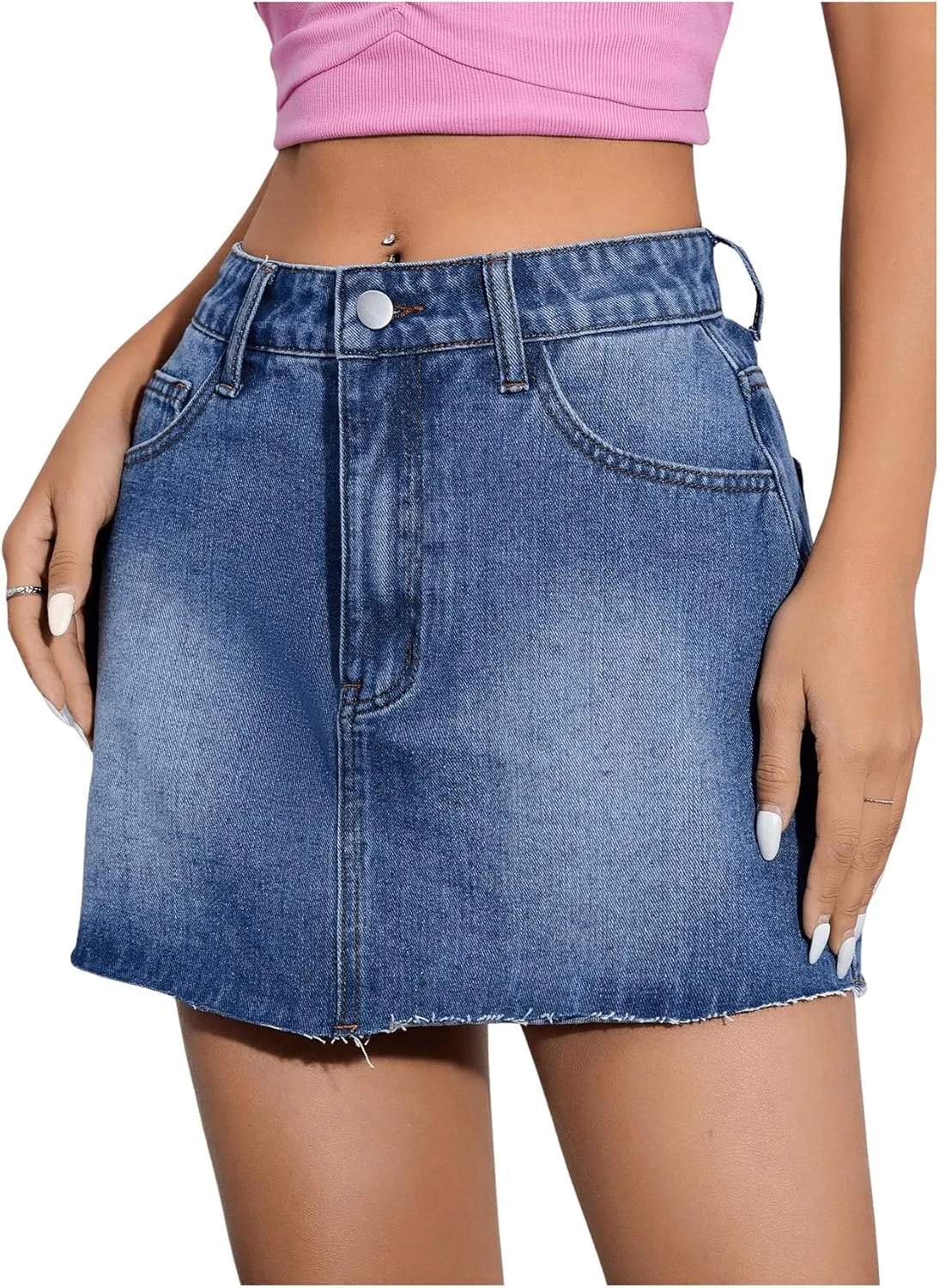 Floerns Women's Causal High Waist Raw Hem Pocket Denim Jean Short Skirt