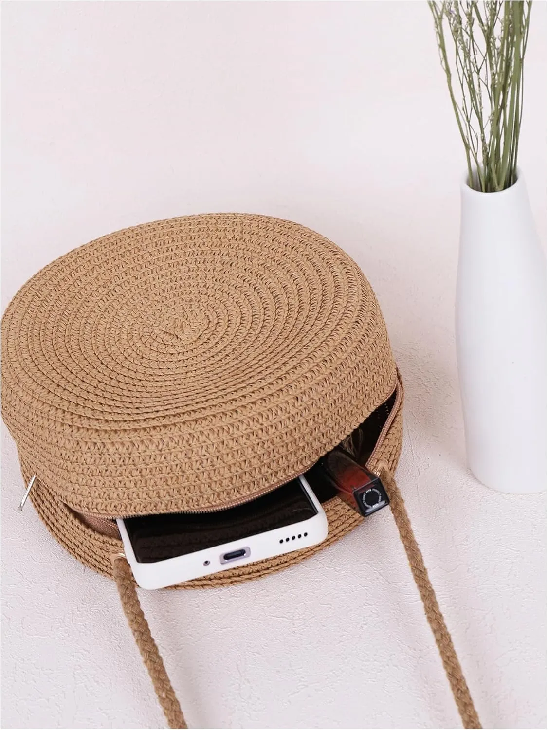 Floerns Women's Round Crossbody Purse Bag Beach Summer Straw Shoulder Bag
