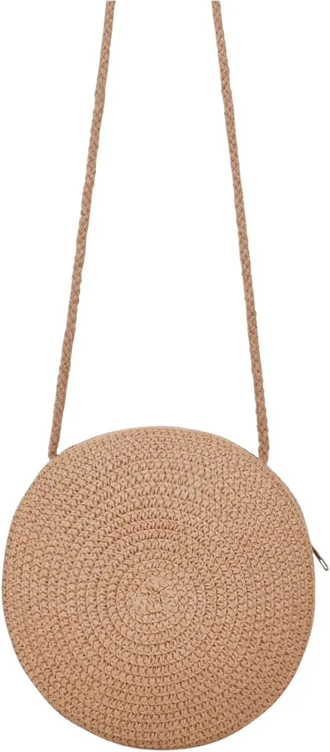 Floerns Women's Round Crossbody Purse Bag Beach Summer Straw Shoulder Bag