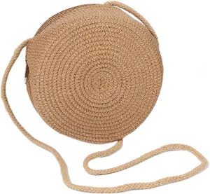Floerns Women's Round Crossbody Purse Bag Beach Summer Straw Shoulder Bag