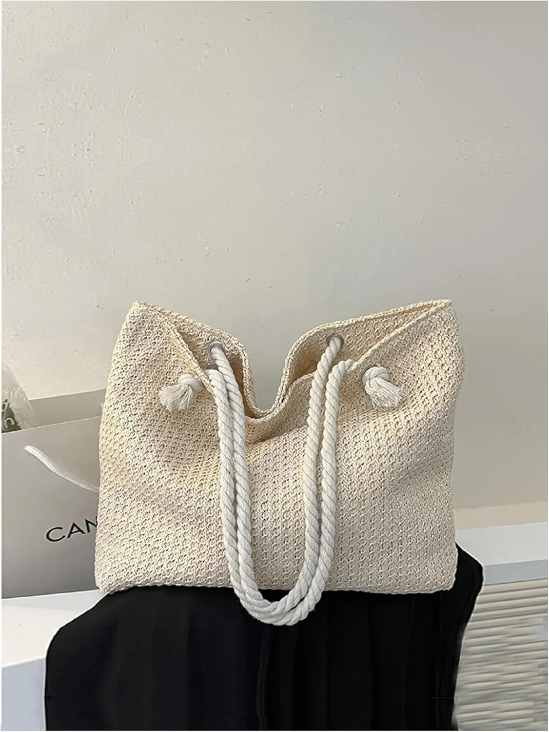 Floerns Women's Straw Weave Beach Tote Bag Double Handle Travel Shoulder Bag