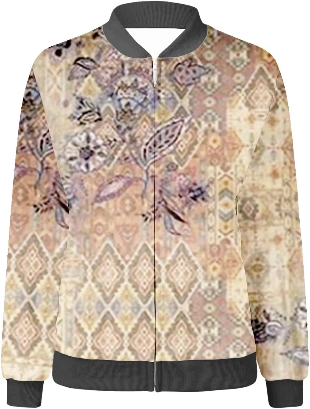Floral Print Jackets for Women Fall Fashion 2024 Zip Up Y2K Coat Long Sleeve Stand Collar Lightweight