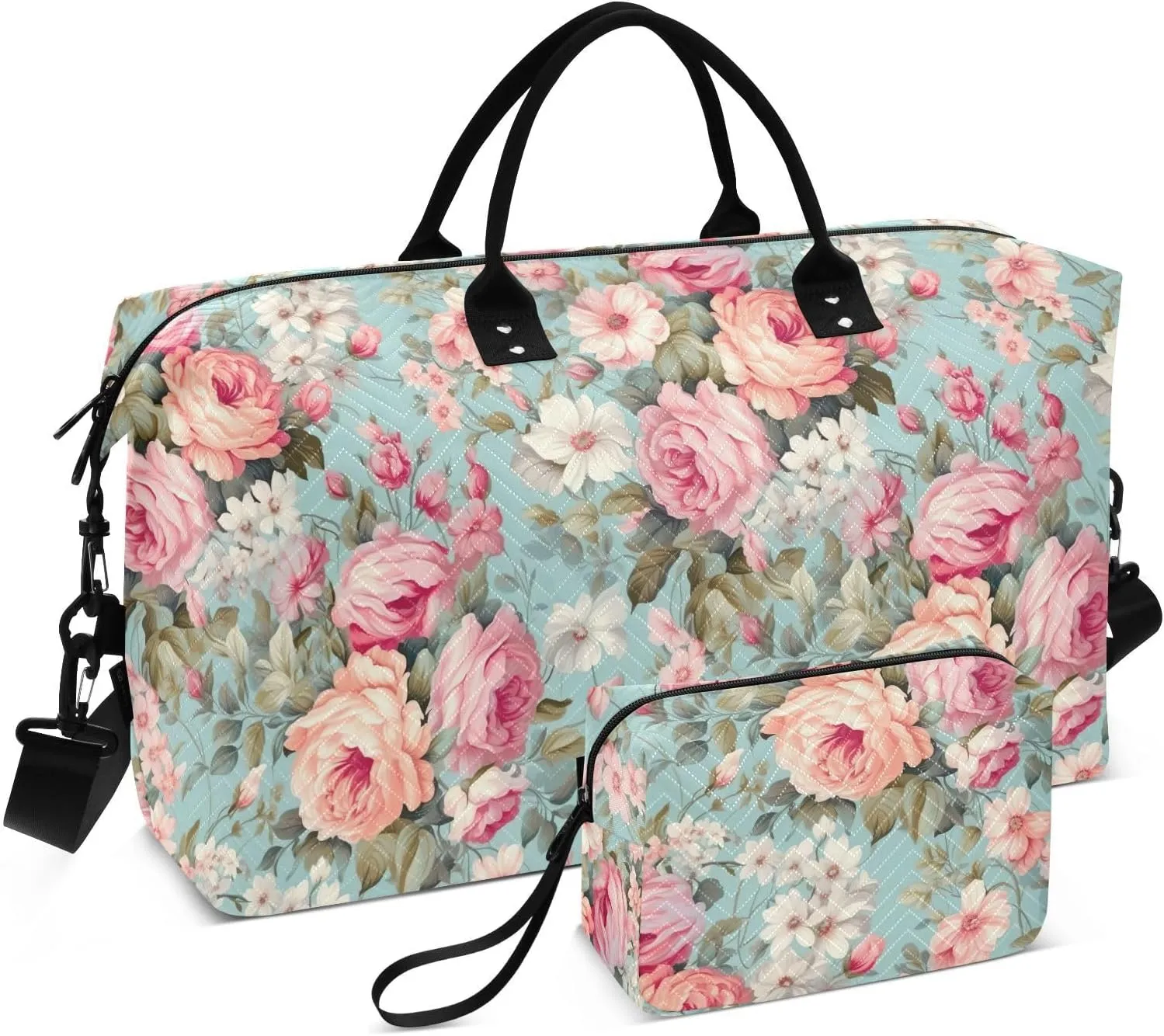 Floral Wallpaper Flower Pink Travel Duffle Bag Duffel Bags Tote Gym Bag Weekender Bag Carry On Duffel Bags with Toiletry Bag Overnight Luggage Bag for Adults Women Airplanes Men Sports Ttrip Yoga
