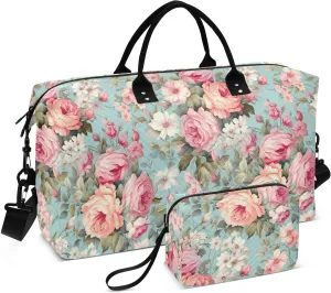 Floral Wallpaper Flower Pink Travel Duffle Bag Duffel Bags Tote Gym Bag Weekender Bag Carry On Duffel Bags with Toiletry Bag Overnight Luggage Bag for Adults Women Airplanes Men Sports Ttrip Yoga