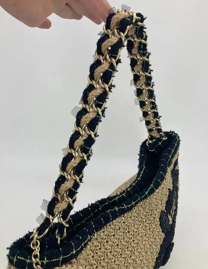 Flower Bag Camellia Trim Rattan Birthday discount Tan Straw Wool Chanel Customer-first Woven Shoulder