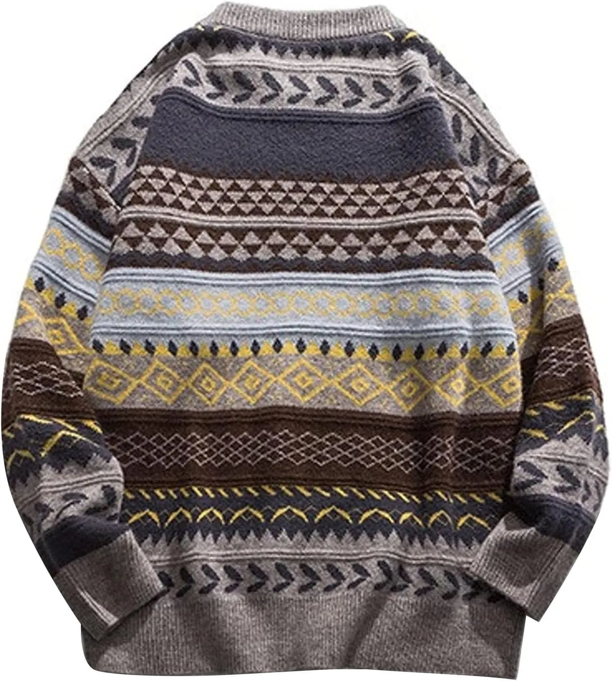 Flygo Men's Vintage Grandpa Sweater Crewneck Oversized Striped Aztec Cable Knit Pullover Unisex Jumper Tops