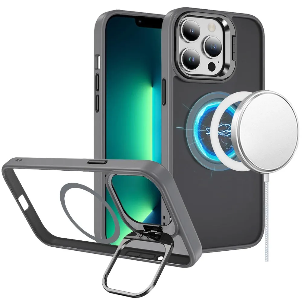 For Apple iPhone 13 Pro Max Heavy Duty Metallic Hybrid Tough TPU with Camera Ring Stand, MagSafe Compatible, Rugged Drop Protection Case Cover