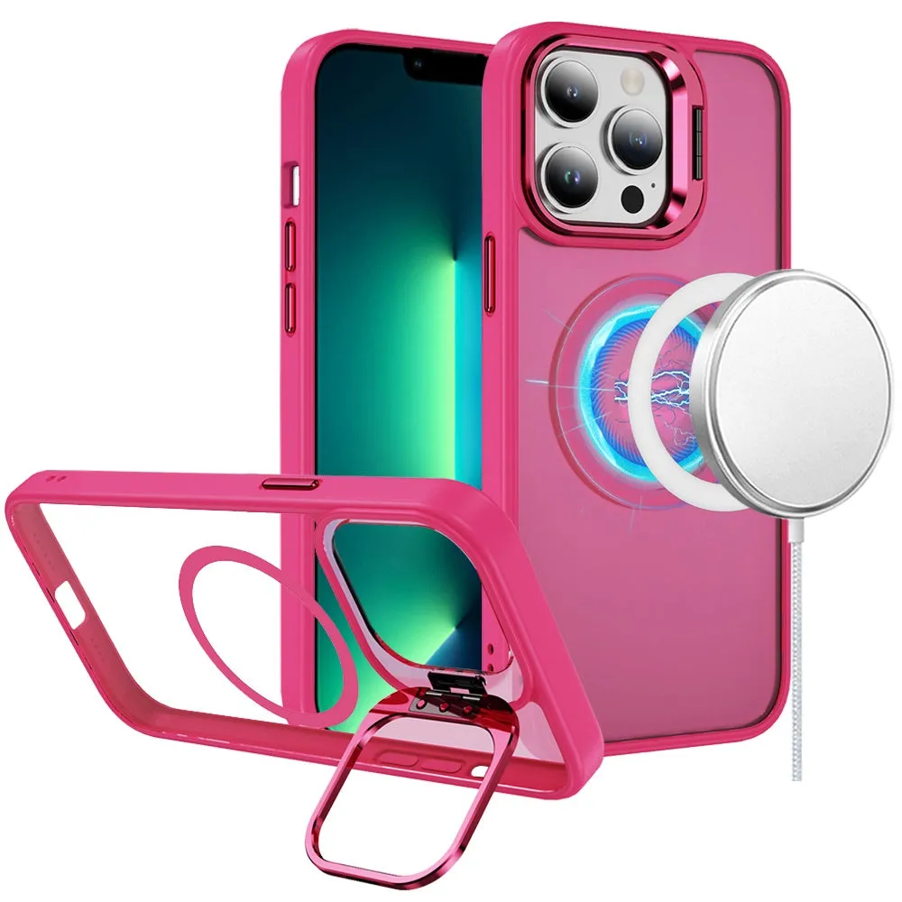For Apple iPhone 13 Pro Max Heavy Duty Metallic Hybrid Tough TPU with Camera Ring Stand, MagSafe Compatible, Rugged Drop Protection Case Cover