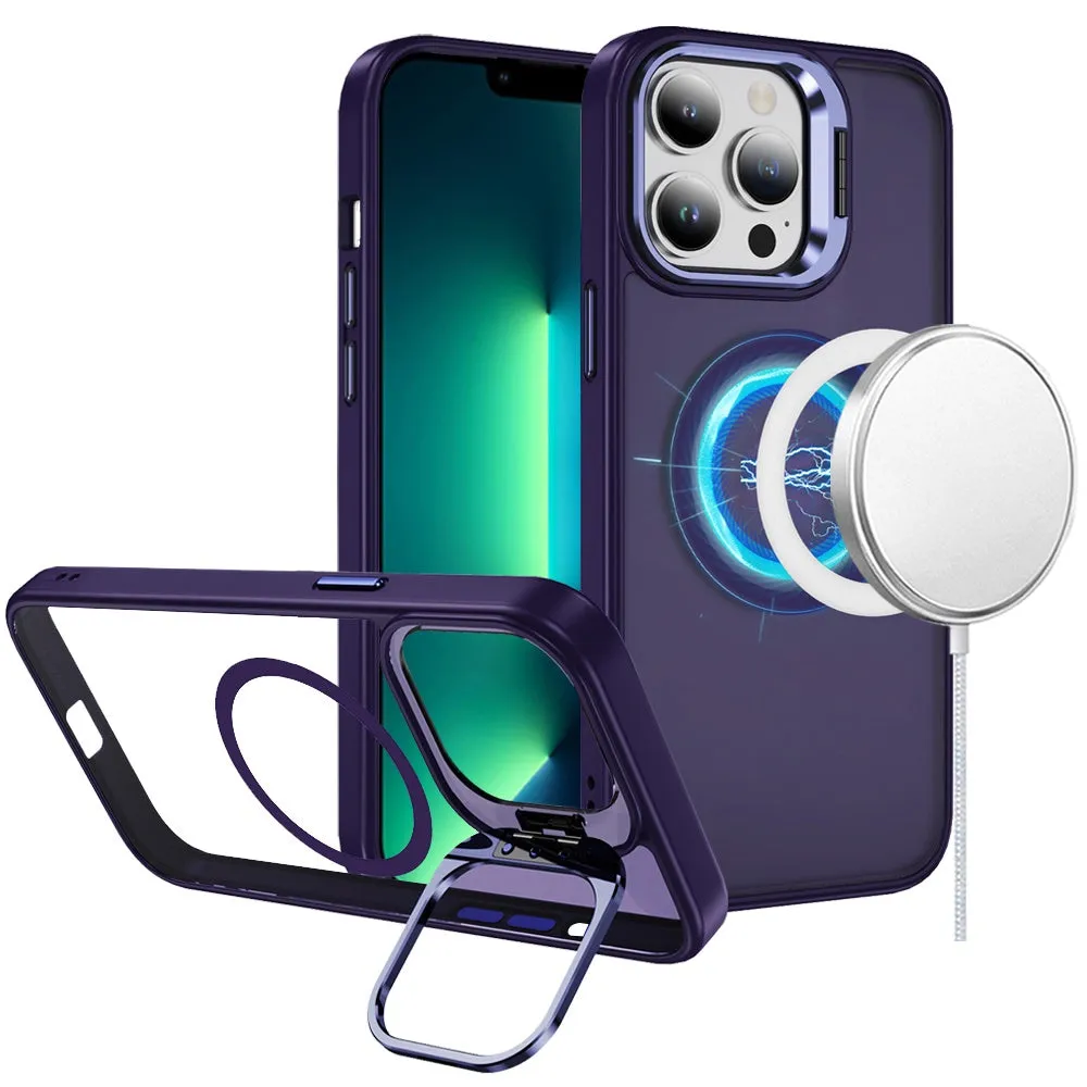 For Apple iPhone 13 Pro Max Heavy Duty Metallic Hybrid Tough TPU with Camera Ring Stand, MagSafe Compatible, Rugged Drop Protection Case Cover