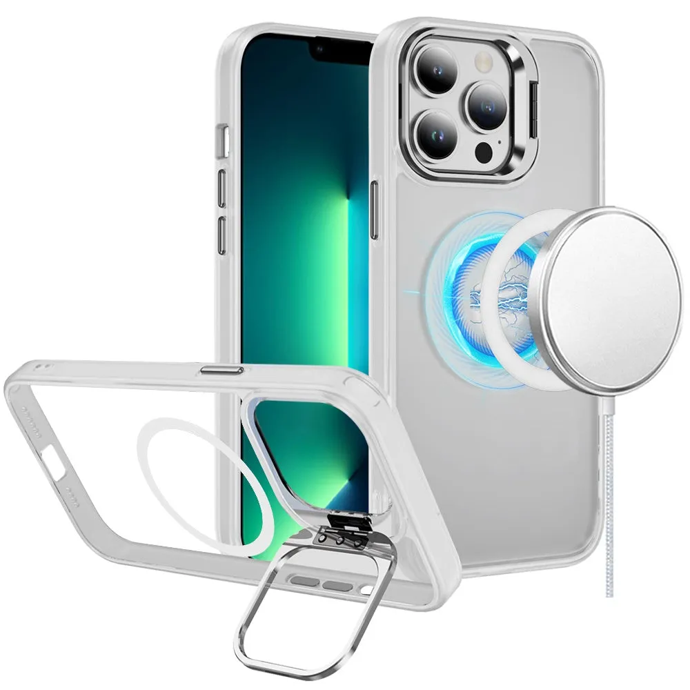 For Apple iPhone 13 Pro Max Heavy Duty Metallic Hybrid Tough TPU with Camera Ring Stand, MagSafe Compatible, Rugged Drop Protection Case Cover