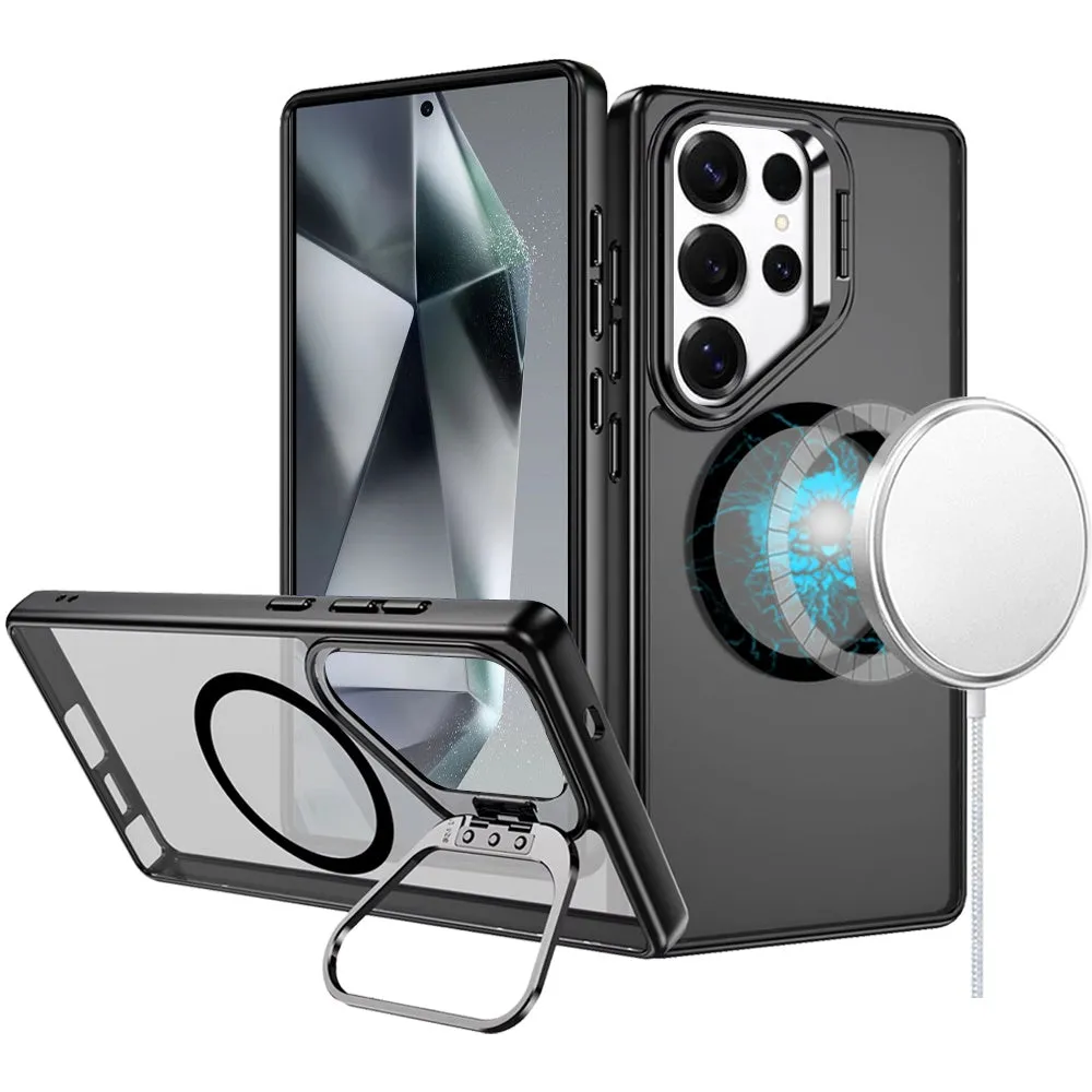 For Apple iPhone 13 Pro Max Heavy Duty Metallic Hybrid Tough TPU with Camera Ring Stand, MagSafe Compatible, Rugged Drop Protection Case Cover