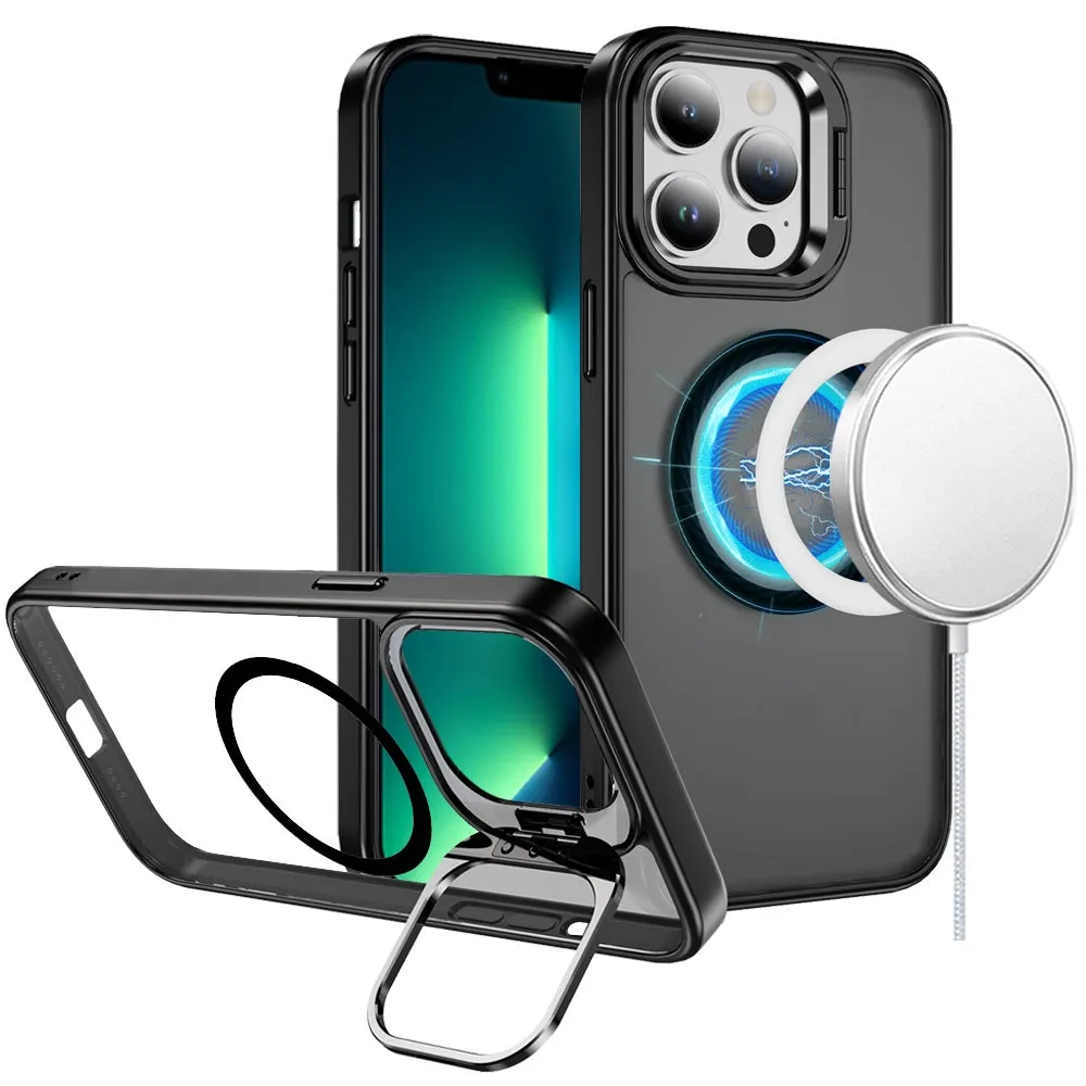 For Apple iPhone 13 Pro Max Heavy Duty Metallic Hybrid Tough TPU with Camera Ring Stand, MagSafe Compatible, Rugged Drop Protection Case Cover