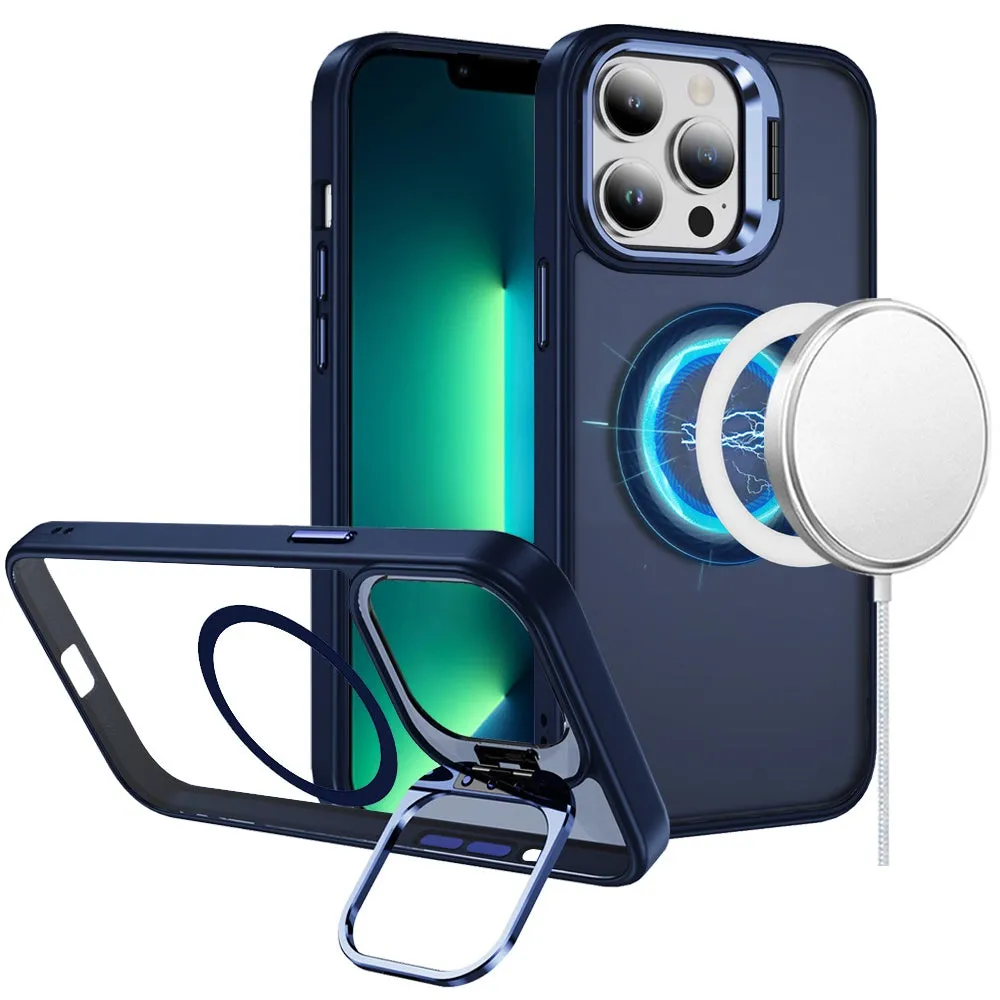 For Apple iPhone 13 Pro Max Heavy Duty Metallic Hybrid Tough TPU with Camera Ring Stand, MagSafe Compatible, Rugged Drop Protection Case Cover
