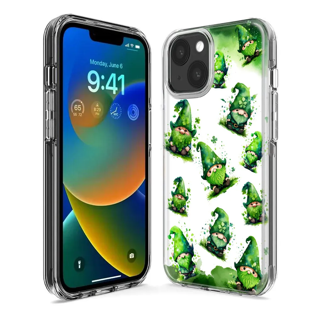 For Apple iPhone 14 Pro Max Gnomes Shamrock Lucky Green Clover St. Patrick Design Hybrid Protective Phone Case Cover