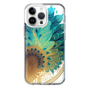 For Apple iPhone 14 Pro Max Mandala Geometry Abstract Peacock Feather Pattern Design Hybrid Protective Phone Case Cover