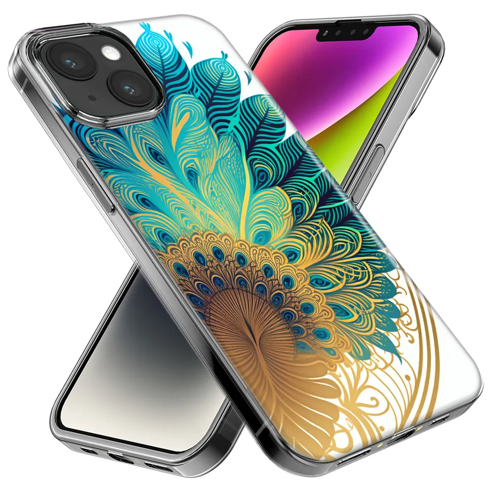 For Apple iPhone 14 Pro Max Mandala Geometry Abstract Peacock Feather Pattern Design Hybrid Protective Phone Case Cover