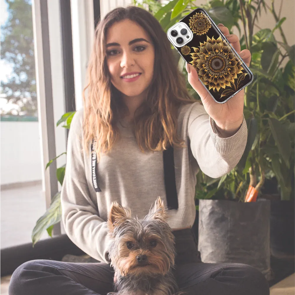 For Apple iPhone 14 Pro Max Mandala Geometry Abstract Sunflowers Pattern Design Hybrid Protective Phone Case Cover