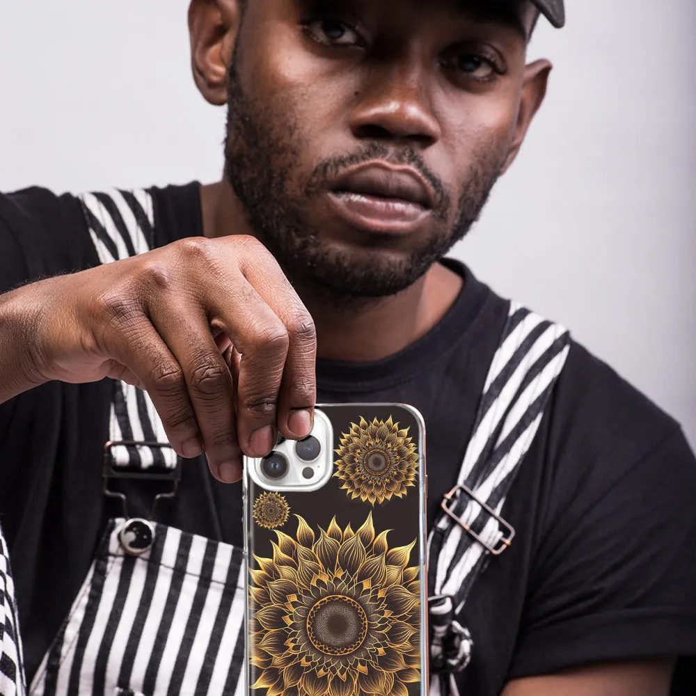 For Apple iPhone 14 Pro Max Mandala Geometry Abstract Sunflowers Pattern Design Hybrid Protective Phone Case Cover