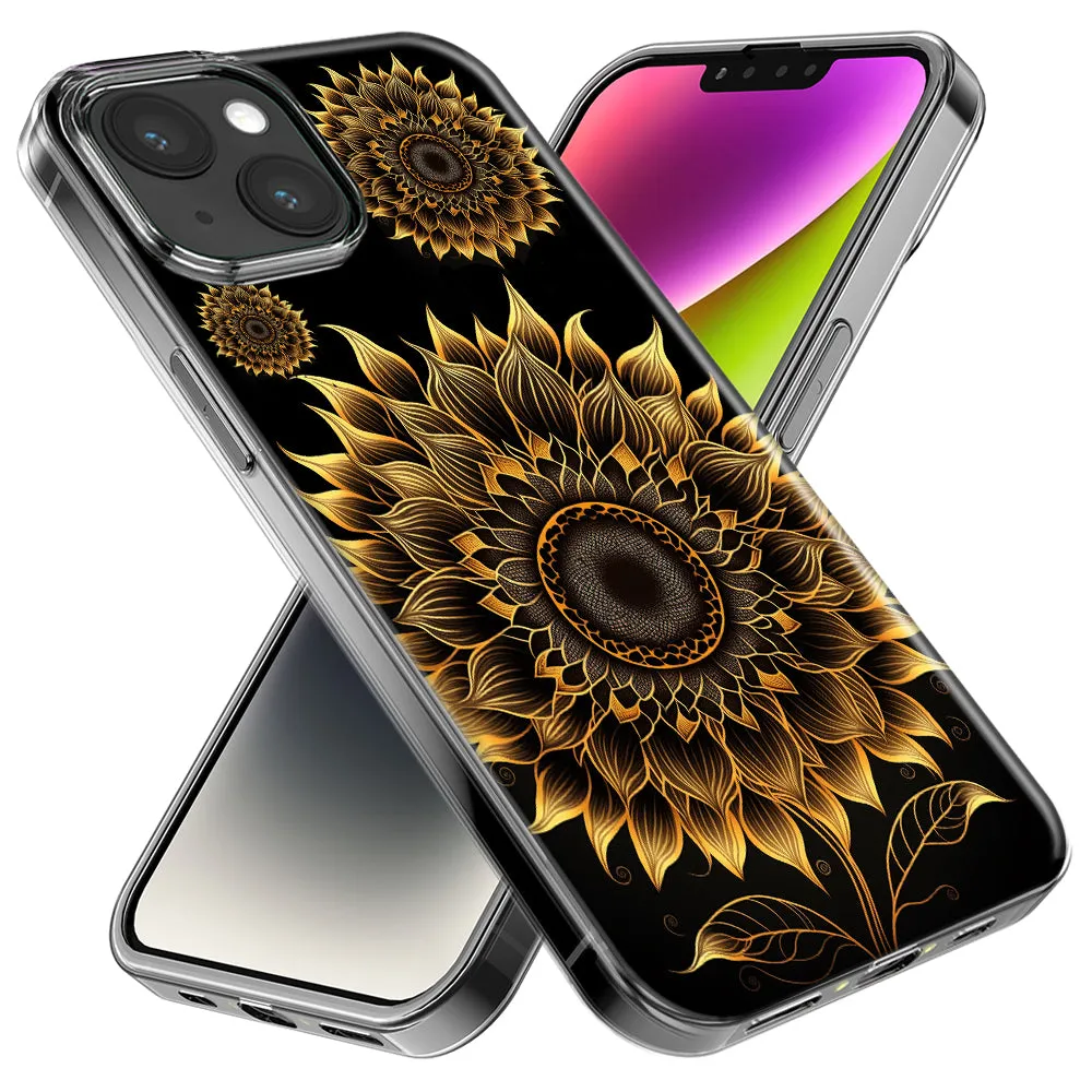 For Apple iPhone 14 Pro Max Mandala Geometry Abstract Sunflowers Pattern Design Hybrid Protective Phone Case Cover