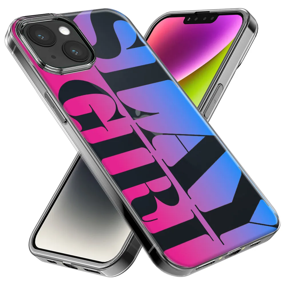 For Apple iPhone 14 Pro Max Pink Blue Clear Funny Text Quote Slay Girl Design Hybrid Protective Phone Case Cover