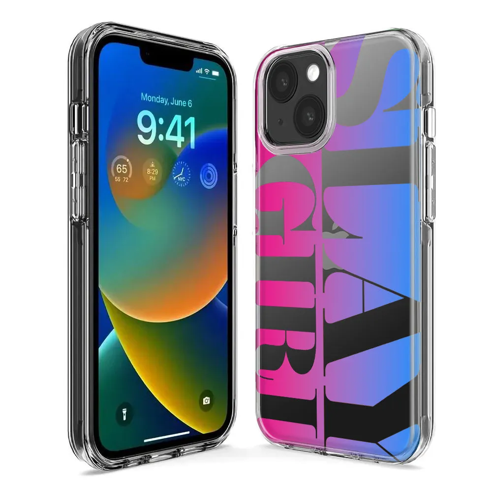 For Apple iPhone 14 Pro Max Pink Blue Clear Funny Text Quote Slay Girl Design Hybrid Protective Phone Case Cover