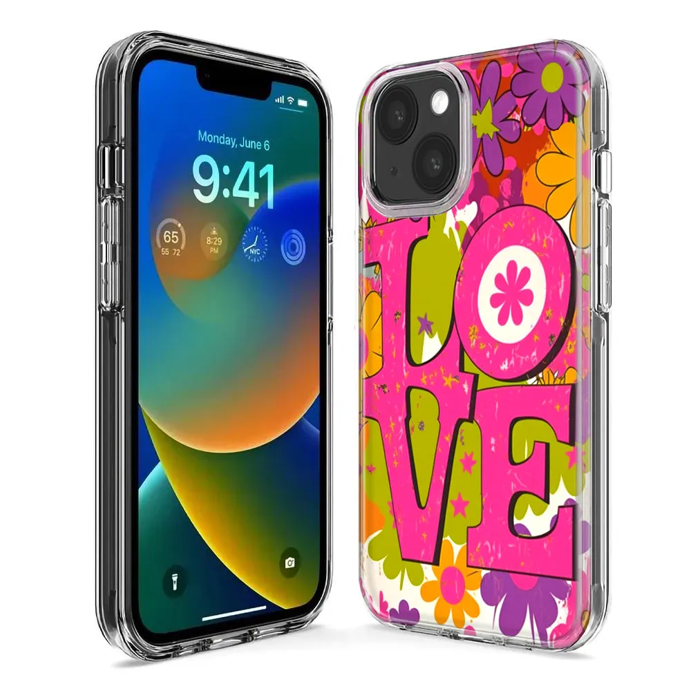 For Apple iPhone 14 Pro Max Pink Daisy Love Graffiti Painting Art Design Hybrid Protective Phone Case Cover