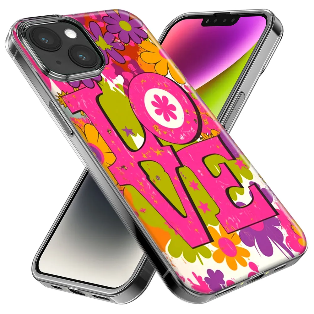 For Apple iPhone 14 Pro Max Pink Daisy Love Graffiti Painting Art Design Hybrid Protective Phone Case Cover