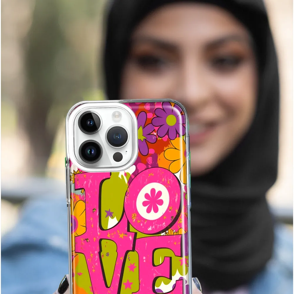 For Apple iPhone 14 Pro Max Pink Daisy Love Graffiti Painting Art Design Hybrid Protective Phone Case Cover