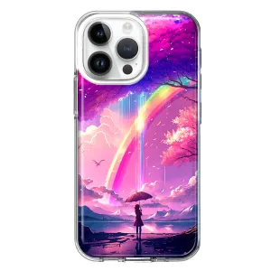 For Apple iPhone 15 Pro Max Kawaii Manga Pink Cherry Blossom Japanese Rainbow Girl Design Hybrid Protective Phone Case Cover