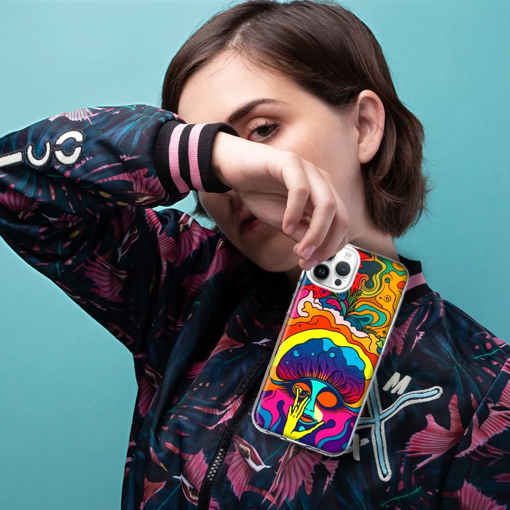 For Apple iPhone 15 Pro Max Neon Rainbow Psychedelic Trippy Hippie Big Brain Design Hybrid Protective Phone Case Cover